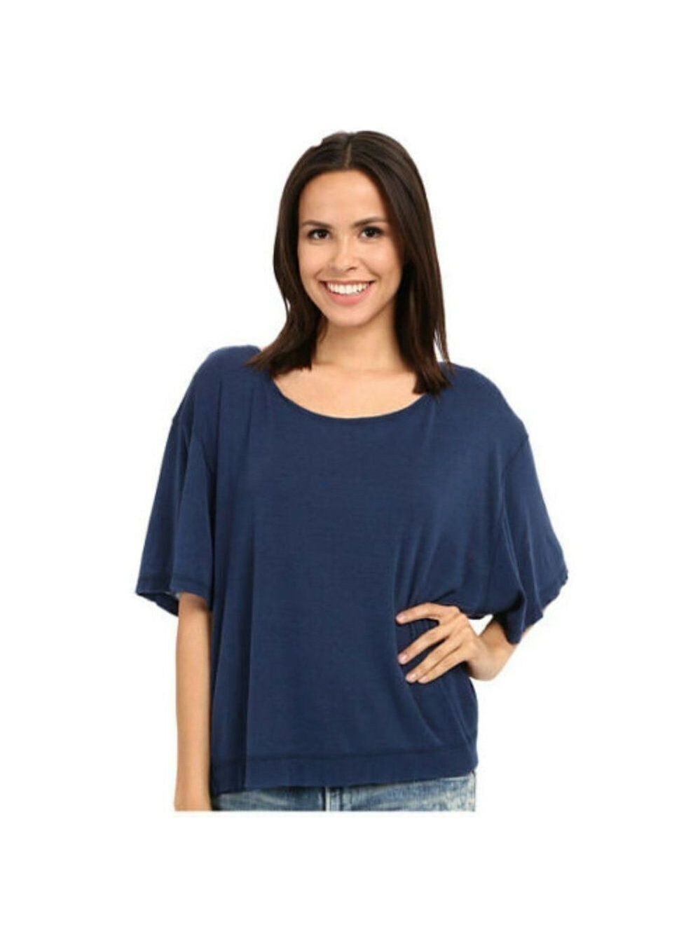 Free People 'Penny' Oversize Raw Edge Tee in Blue